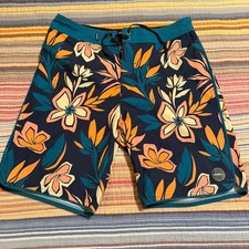 O'Neill Hyperfreak Mens Board Shorts 30 Navy Blue Tropical Floral Swim Trunks
