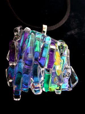 Dichroic Scuptured Fused Glass Pendant / Focal Piece / Handcrafed - TL Gallego 
