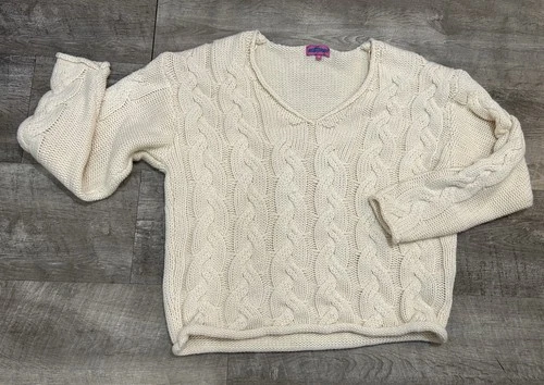 Edikted Women’s Cream Cable knit Crop Sweater XS Vneck