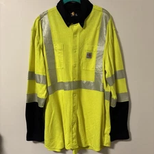 Carhartt FR Flame Resistant Hi Viz Yellow Reflective Button Shirt Mens 2XL, New 