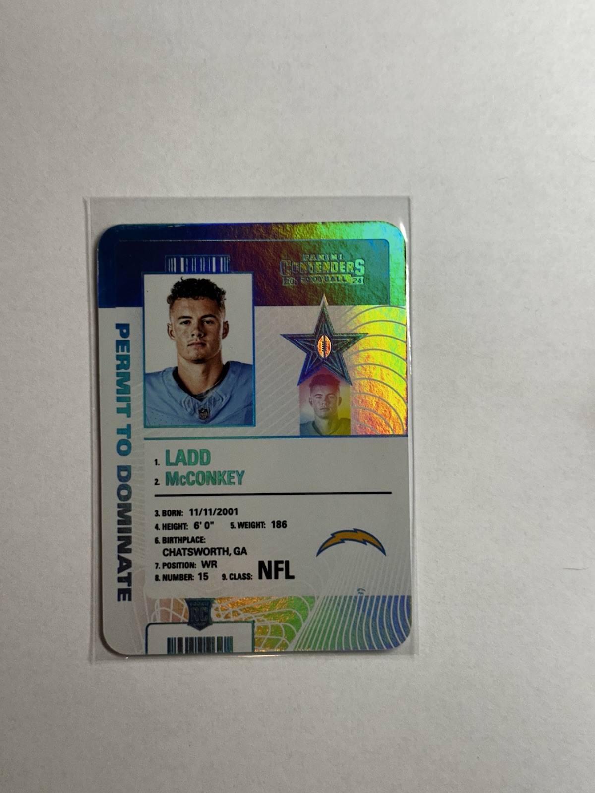 2024 Panini Contenders Ladd McConkey Permit To Dominate #25 CASE HIT Chargers