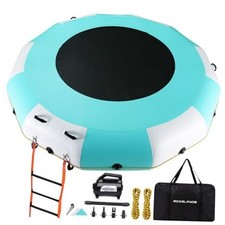 Inflatable Water Trampoline, 10FT Portable Floating Trampoline White  Green
