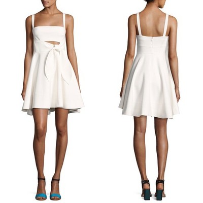 CINQ A SEPT Nyma Dress Ivory Size 2 Tie Front Ponte Knit Chic Sexy French Cutout