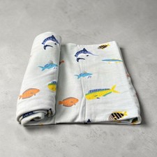Angel Dear Tropical Fish Boy Blue Swaddle Blanket 45x45  NWT Bamboo