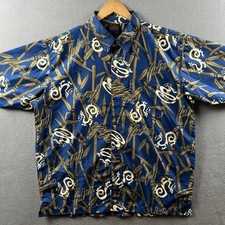 Vintage Fubu Shirt Mens 1X Blue Dragons Tribal Flames 90s Y2K Hip Hop Baggy JNCO