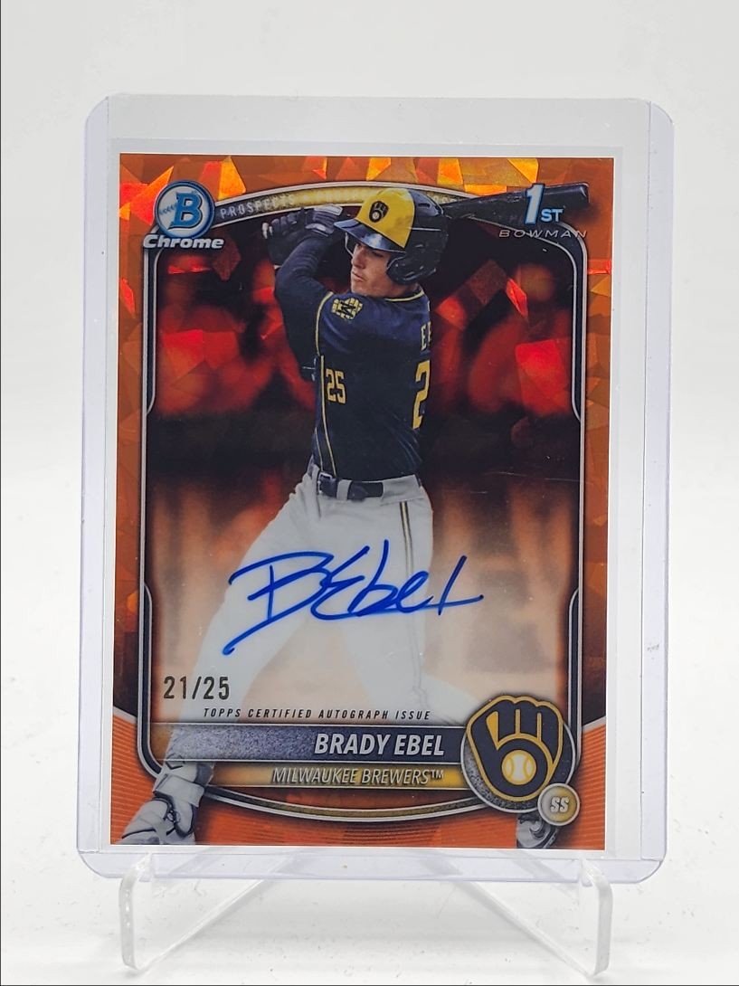 BRADY EBEL 2025 BOWMAN CHROME DRAFT SAPPHIRE 1ST ORANGE AUTO /25 Q6252