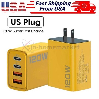 2pcs 120W 4-Port USB C Fast Wall Charger Block For All Cell Phone iPad Lot