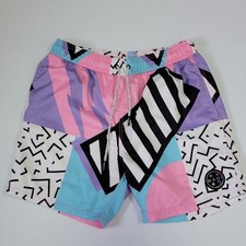 Maui and Sons Men  s Swim Trunks Medium Retro 80s 90s Geometric Shorts