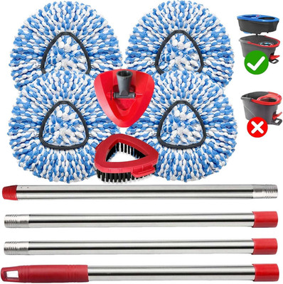 Spin Mop Replace Heads for O 4Refills+1 Base+1 Handle+1Scrub Brush, Blue