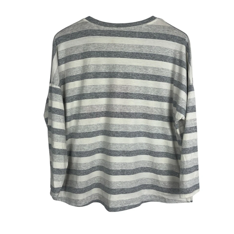 Camiseta Mujer Gris Crema Rayas Manga Larga "No Comment" Italia Est 3X Preppy Foto 2 de 4