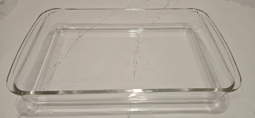 Vintage PYREX 232 Clear Borosilicate Glass Utility Dish 2 Qt Full Length Handles