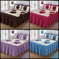 Rosaleen Quilted Bedspread with Pillow Shams - 23 inch Deep Frilled Bedspreads