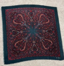 Ginnie Johansen Red Green Blue Wool Fringe Edge Scarf 34"