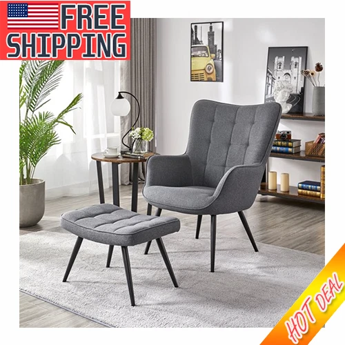 Accent Chair Ottoman Set Modern Furniture Gray Living Room
