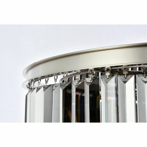 Large Polished Nickel Flush Mount 10 Light Crystal Silver Shade Fixture 43 inch - Picture 7 of 9