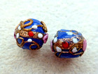 ANTIQUE 2 PCS  COBALT BLUE WEDDING CAKE GLASS TRADE BEADS  PINK & WHITE  FLOWERS — photo 4