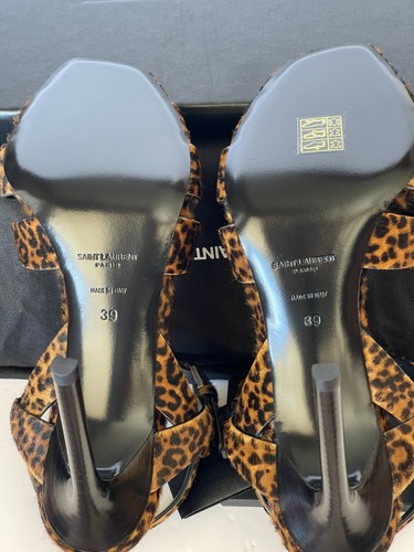 Saint Laurent YSL Tribute Leopard-Print Stiletto Sandals Eur 39 / US 9 - Picture 9 of 11