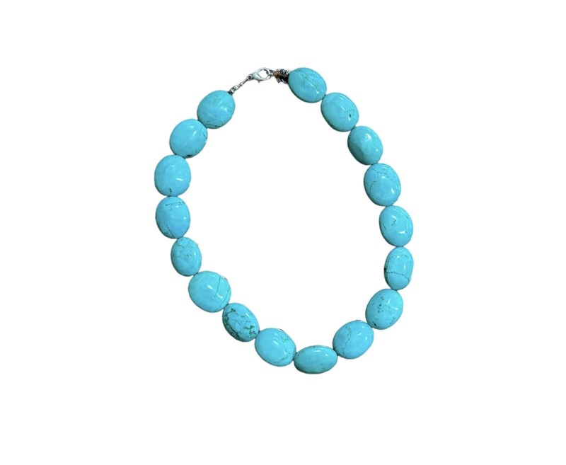 Authentic Turquoise Bead Necklace Silver Clasp 18” From Santa Fe