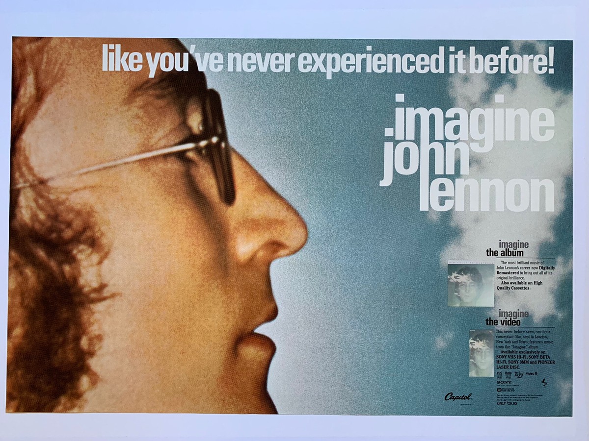 Original 1986 John Lennon Imagine LP & VHS Beta Promo Poster 36” x