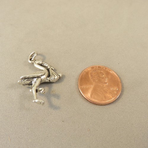 .925 Sterling Silber 3-D STORCH MIT BABY CHARM Neugeborenes Säugling NEU 925 HL01 - Bild 3 von 3