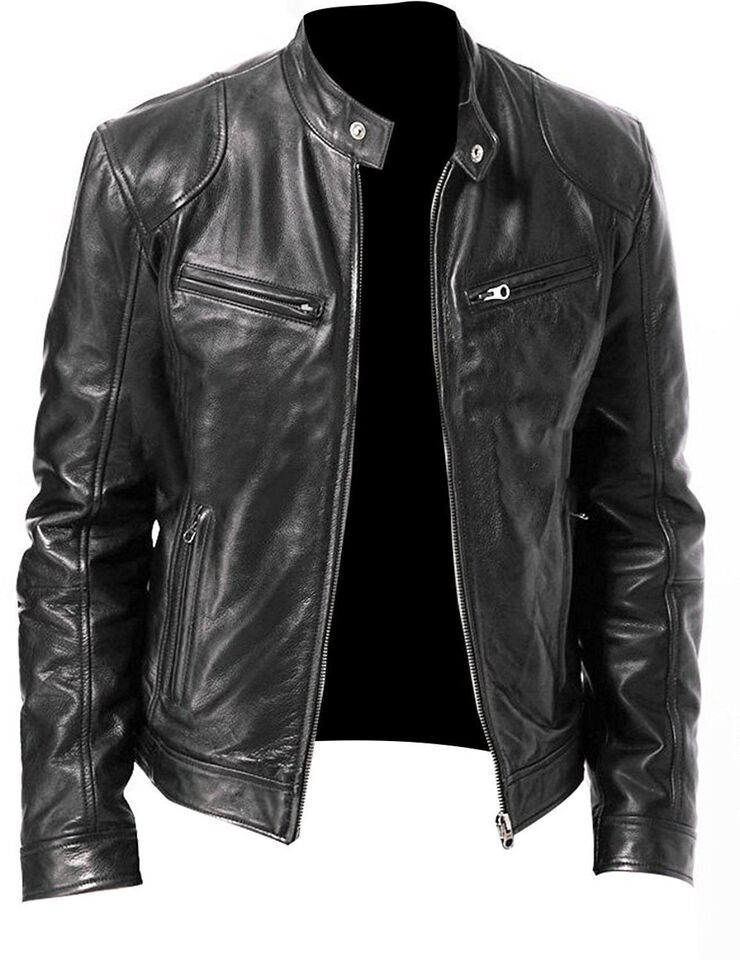 Cafe Racer Biker Leather Black & Brown Soft Sheep Skin Leather