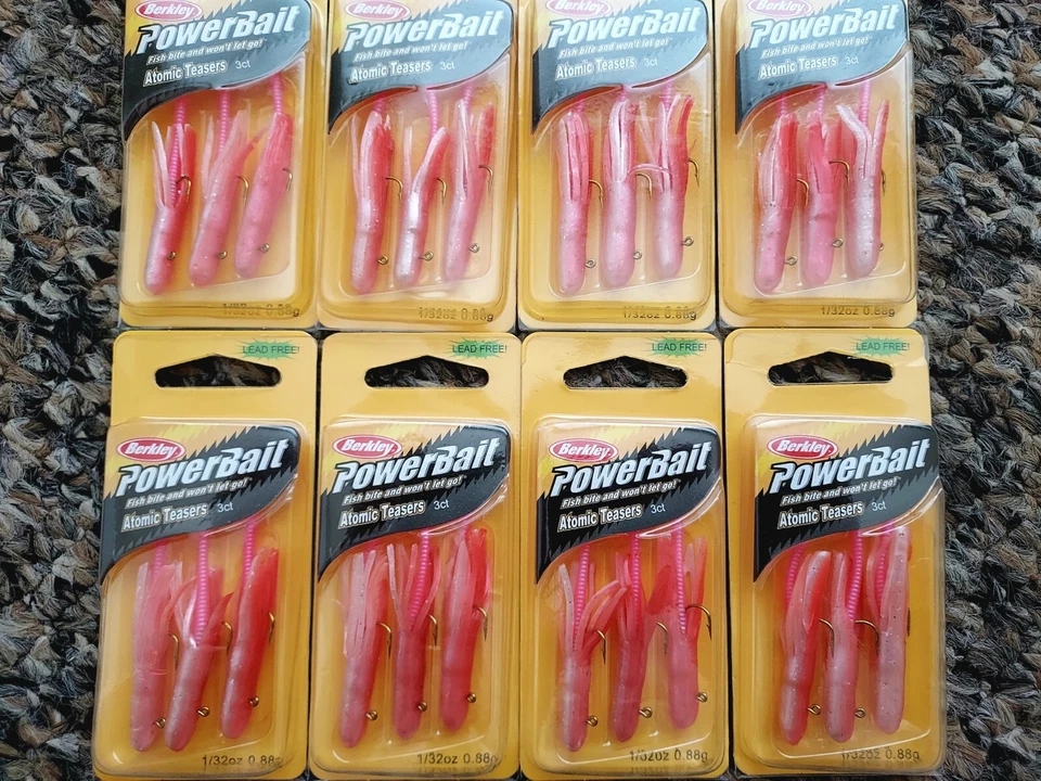 (pacotes com 8) Berkley Powerbait Atomic Teasers 1/32 oz tubo gabarito iscas de pesca lote Pnk - Imagem 2 de 3