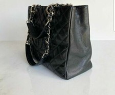 Authentic Black CHANEL grand shopping tote caviar leather handbag 11 series GST