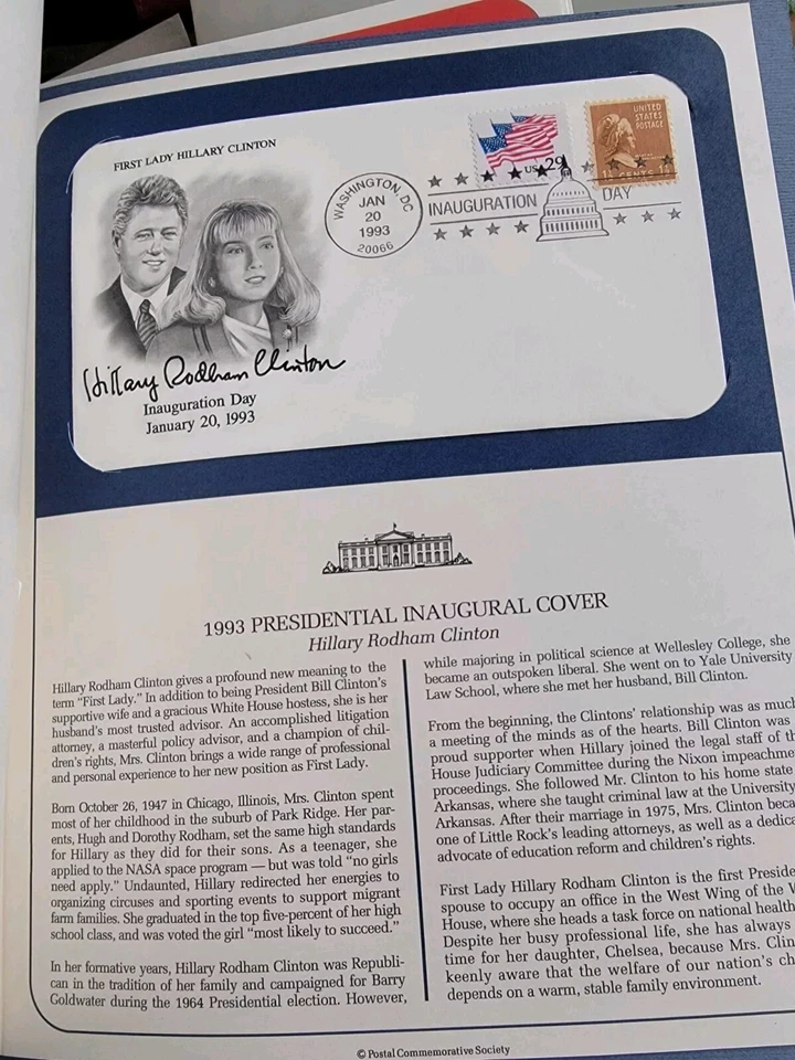 UNITED STATES Presidential Inaugural Cover BILL & Hillary CLINTON Postal Stamps - Image 3 of 4