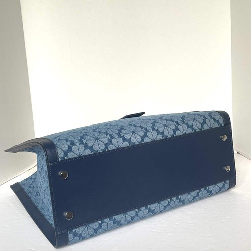 Kate Spade Jacquard Denim Large Manhattan Tote Bag Blue Flower Shoulder Strap - Picture 11 of 12