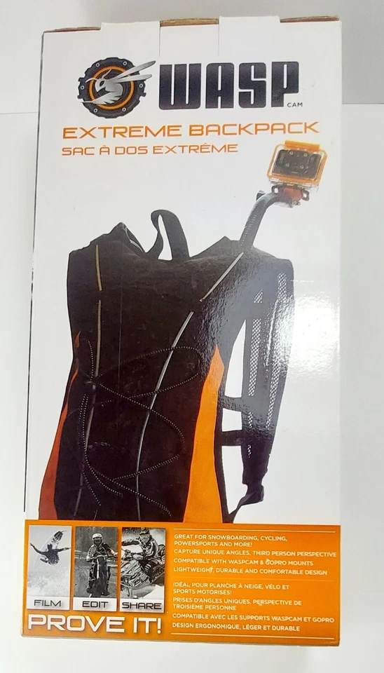 WASPCAM EXTREME BACKPACK Black Orange Motorbike Boarding Sports Cam Accessory  - Image 4 of 4