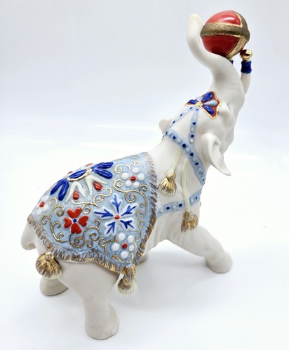 Cybis Alexander Circus Elephant 8" Porcelain Figurine with Ball Blue and White - Picture 7 of 14