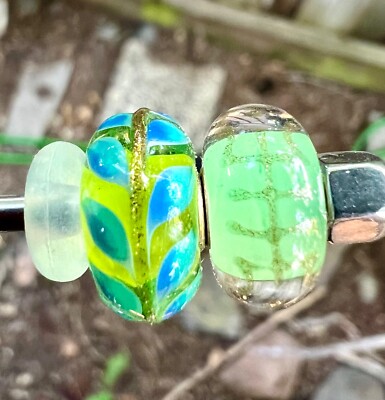 Trollbead unique ooak longevity leaves pair event bead 