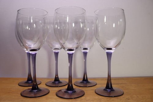 Rare Lavender Smooth Purple 6 Stemmed Water / Wine Glass Gobets Clear Bowl 8 " - Picture 3 of 6