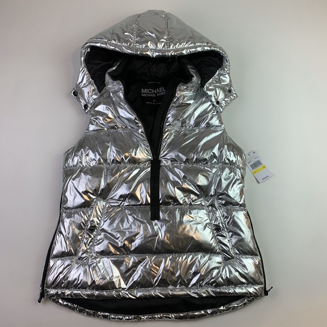 Women's ( MEDIUM ) Michael Kors Silver Metallic Puffer Vest MSRP 150