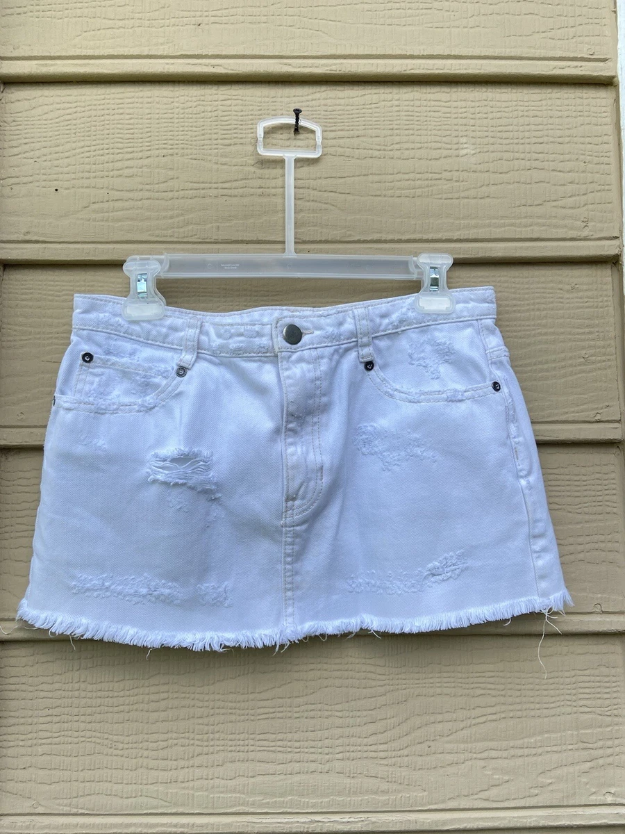 White distressed cheap denim skirt