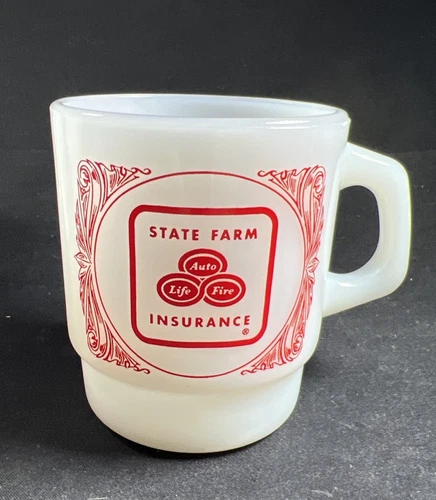 Vtg 60's Fire King State Farm Insurance Milk Glass Mug "Like A Good Neighbor"