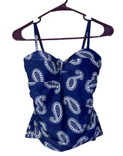 Boden Women’s Size 6 Tankini Swimsuit Top Removable Straps Navy White Paisley