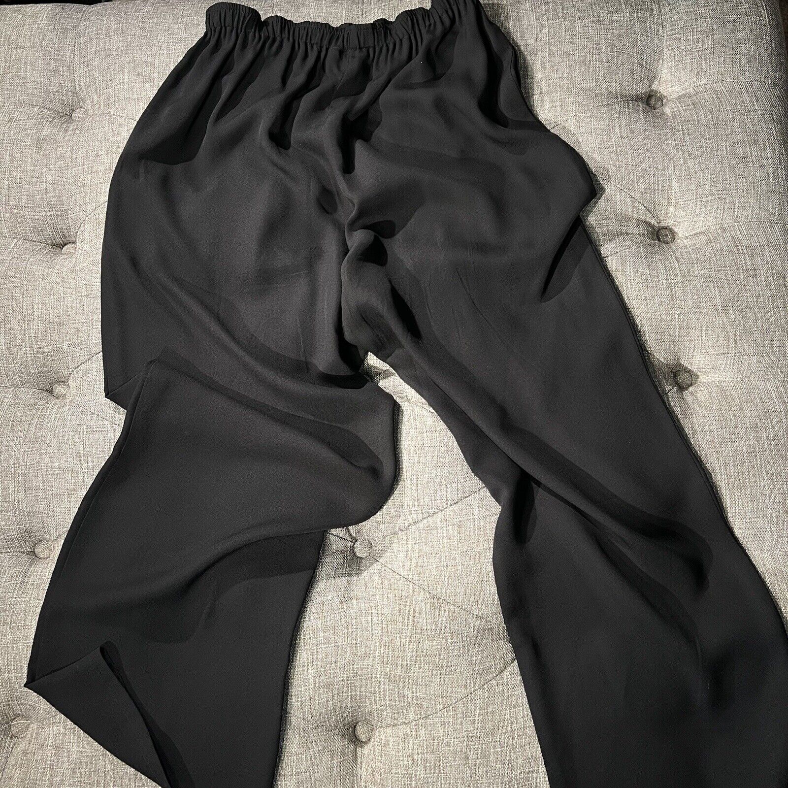 Harari 100% Silk Pants M Black Silk Trousers Stra… - image 7