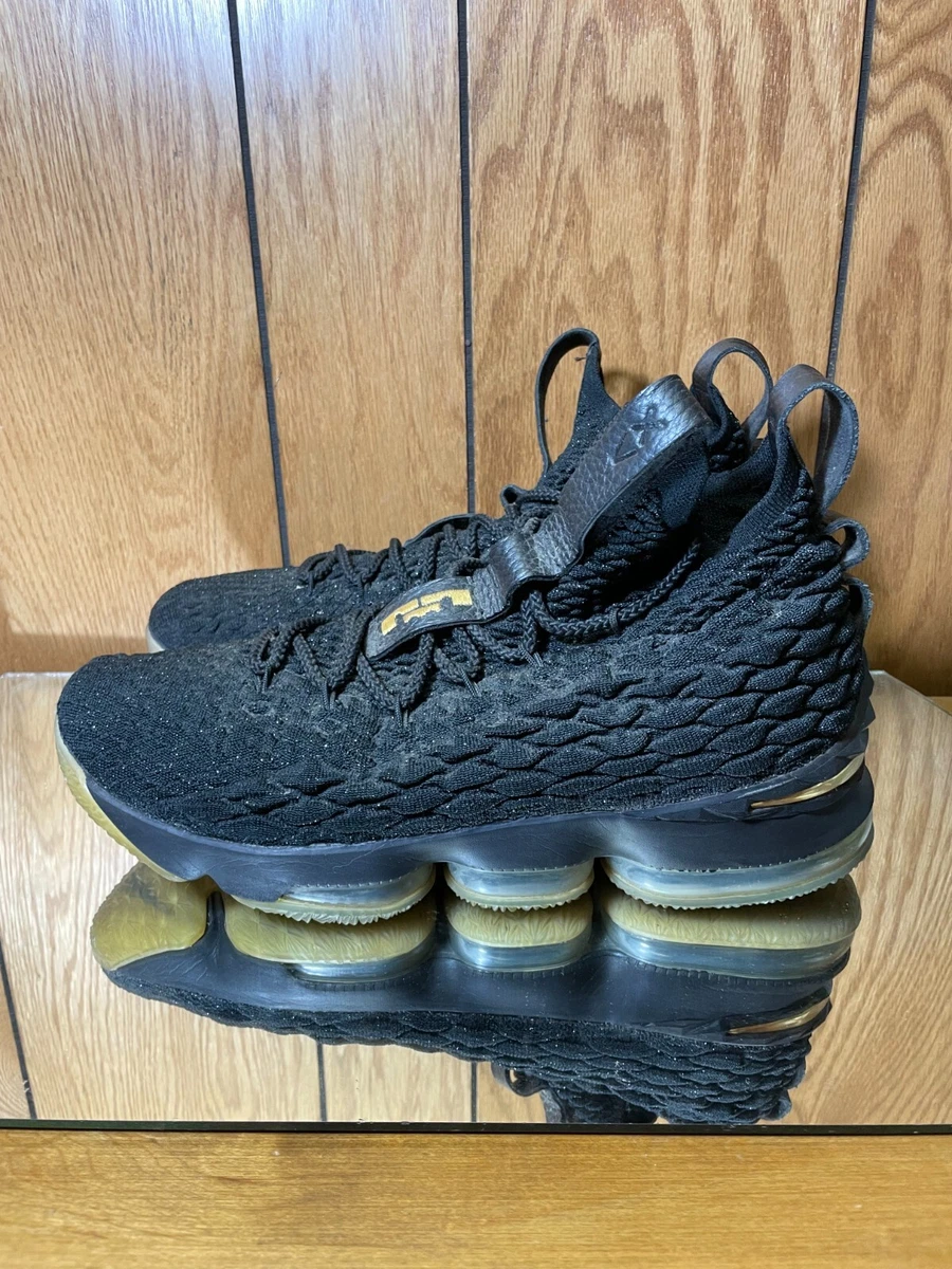Men s Nike LeBron XV 15 Basketball Shoes Black Metallic Gold