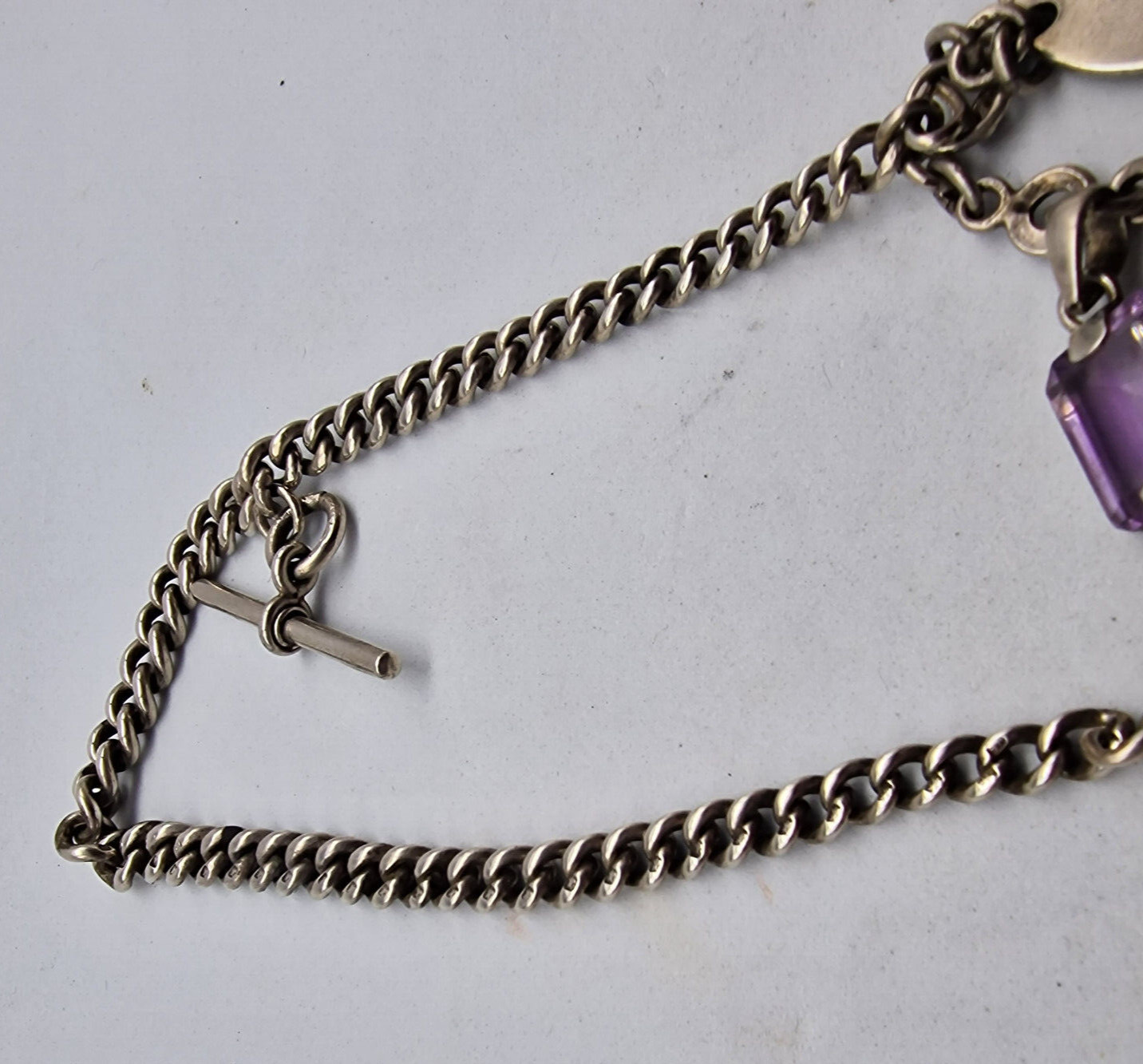 Rare Antique Solid Silver Pocket watch chain with… - image 5