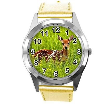 TAPORT Gold Leather Round Watch for Deer Fans