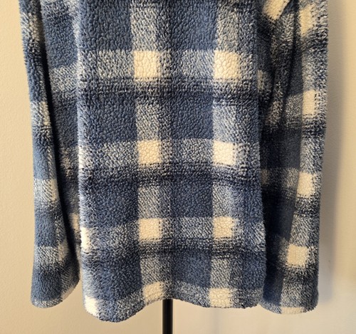 Crossroads Womens Blue Plaid Sherpa Zip Jacket Large Made in USA Warm Cozy - Picture 7 of 12