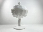 Vintage Westmoreland MILK GLASS Round Compote/Candy Dish Lid Paneled Grape