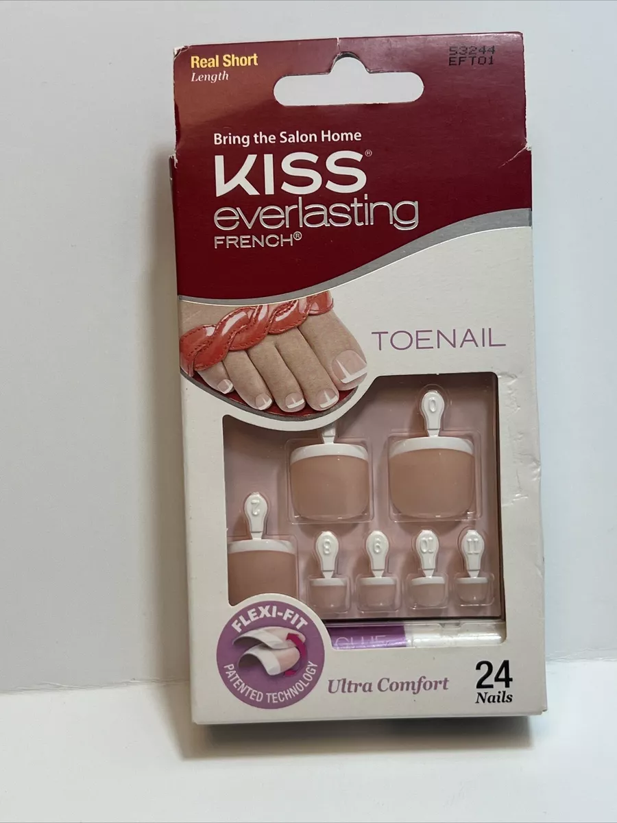 Kiss Nails 24 Glue On Toenails Kits EVERLASTING FRENCH WHITE TIPS 53244