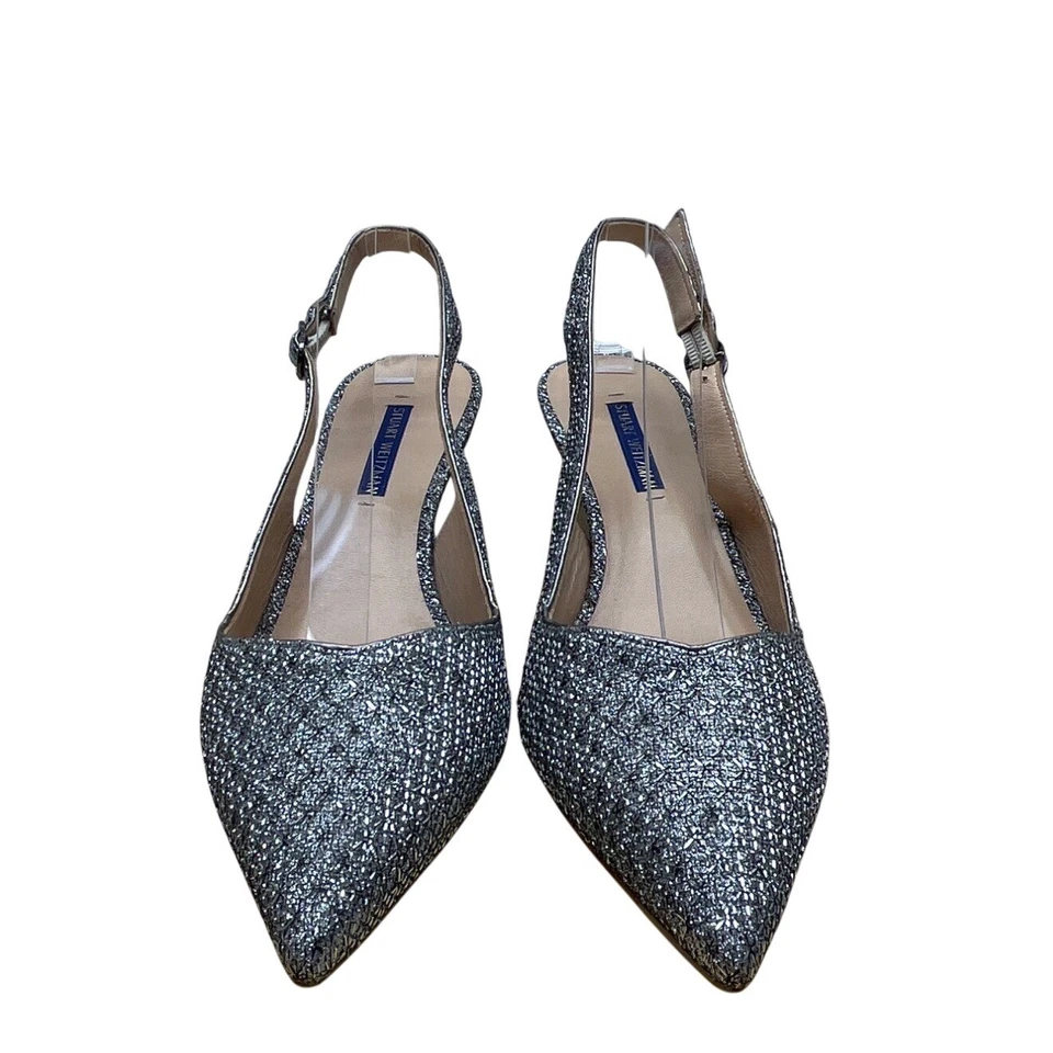 Stuart Weitzman Gris Brillo Punta Punta Correa Eslinga Tacones de aguja Talla 8.5 Foto 2 de 4