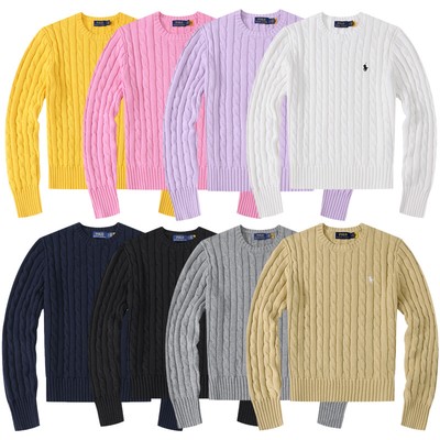 Damen Rundhalsausschnitt Pullover Sweater Sweatshirt Strickpullover Langarm-Polo