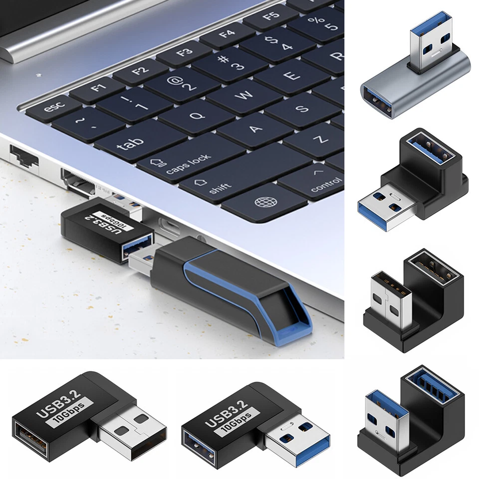 90 Degree Left Right Angled USB 3.0 A Male To Female Adapter Connector For PC @ - Image 2 of 4