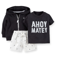 NWT Baby Boys Carters 3 Pc Ahoy Matey Anchot Shirt Shorts  Hoodie Set - Sz 6 mo