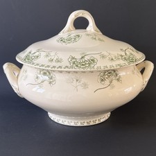 Grande soupière ancienne U&C Sarreguemines Palmyre vert Faïence terre de fer TBE