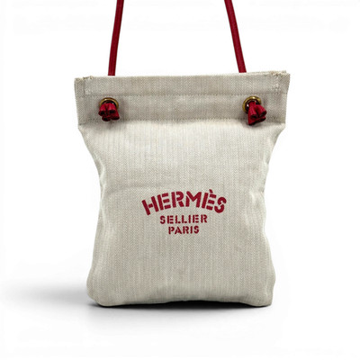 Hermes Aline PM Sellier Toile Chevron Canvas Drawstring Shoulder Bag Red Vintage
